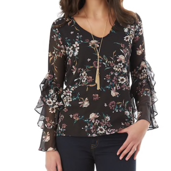 w/TAGs RUFFLED Sleeve FLORAL TOP Blouse - Picture 1 of 5
